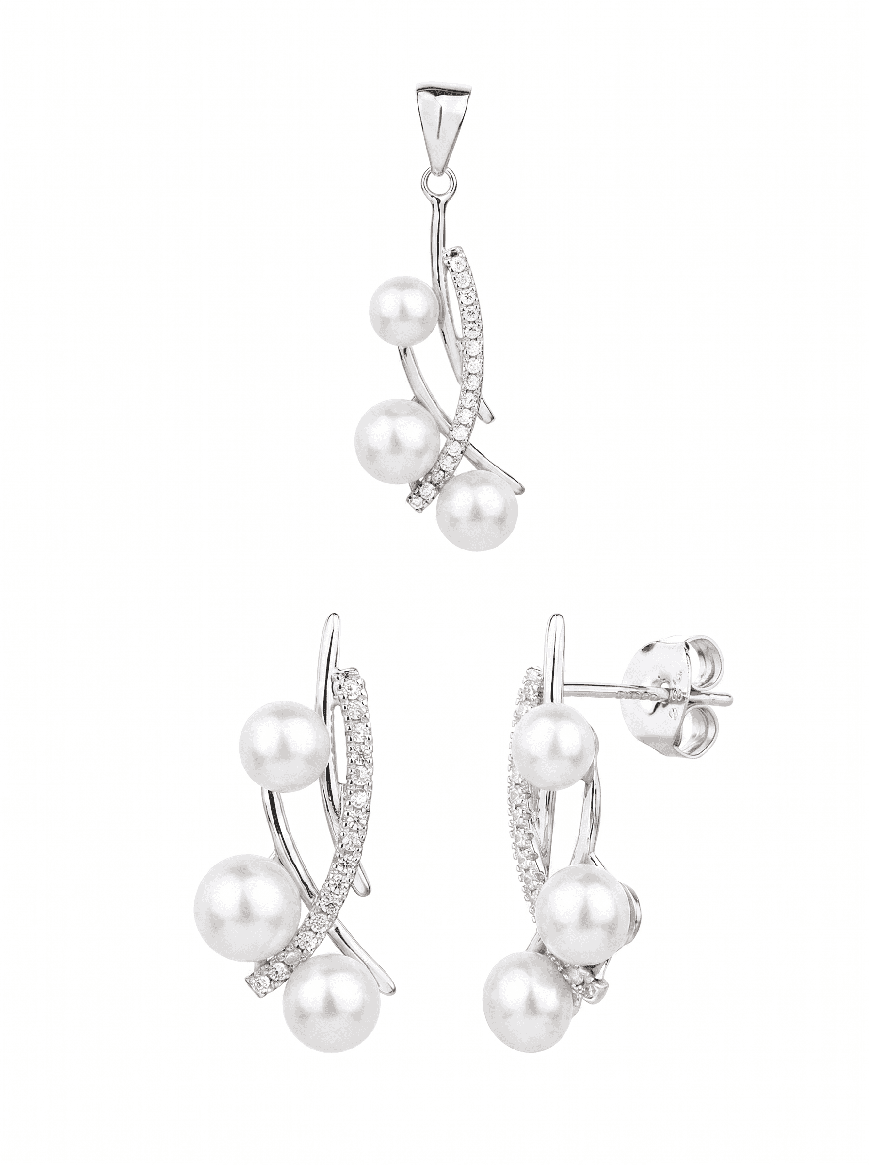 Blanco conjunto de joyería con perla cultivada de agua dulce en plata AG 925 con baño de rodio 1