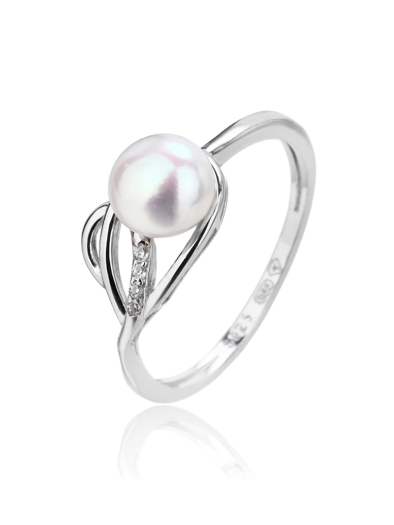 Perla blanca cultivada de agua dulce anillo con circonita cúbica, de plata AG 925 con baño de rodio 1