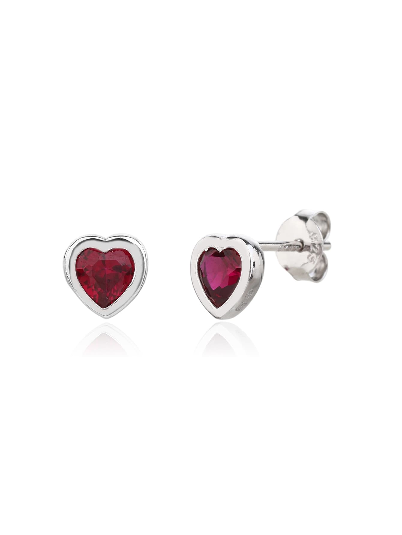 Rojo en forma de corazón pendientes de botón con circonita cúbica conjunto en plata AG 925 con baño de rodio 1