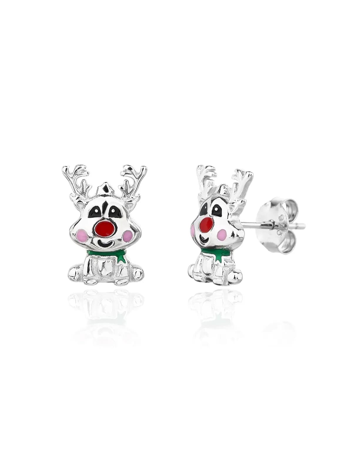Silver reindeer earrings, enamel plated, AG 925, rhodium plated 1