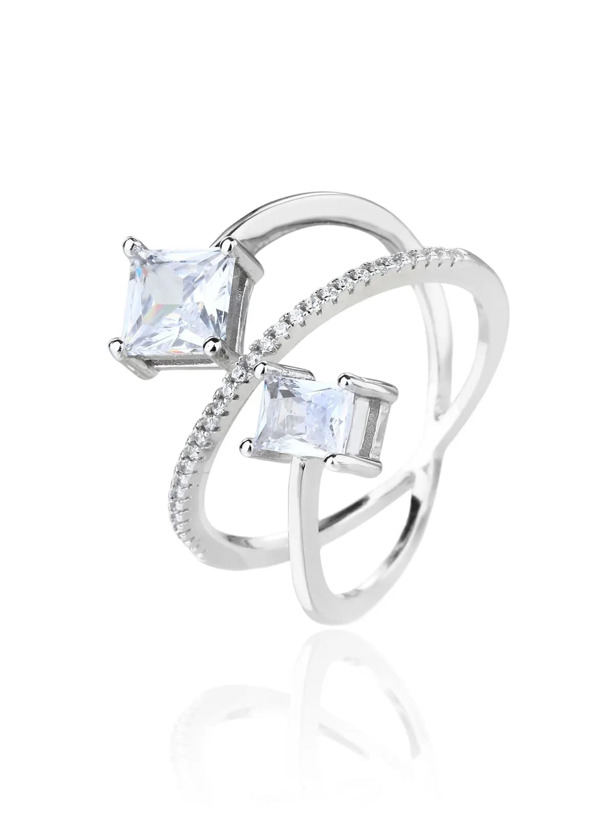 Designer White Zirconia Two-Piece Open Silver Ring 1