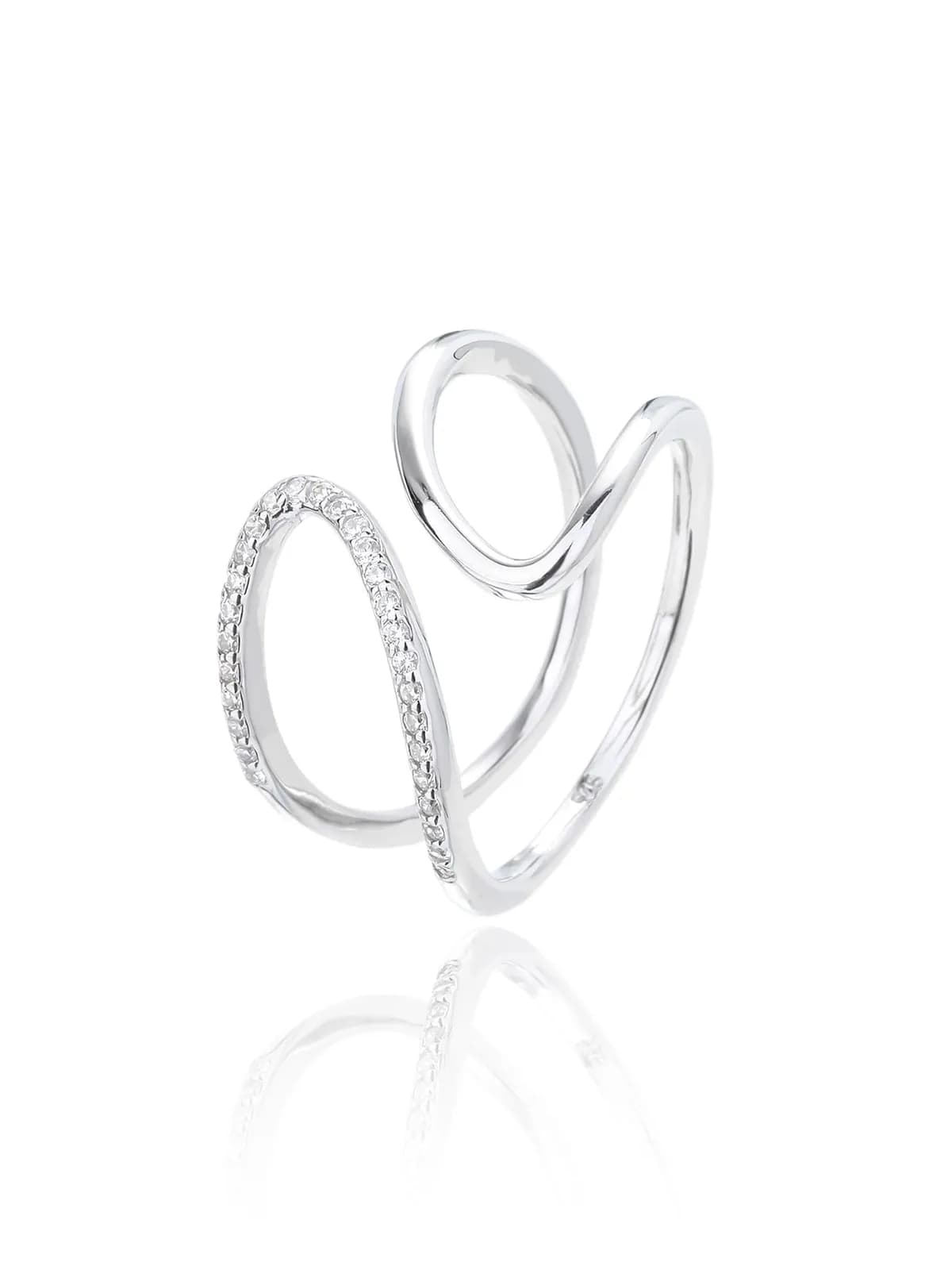 Silberner Ring mit gewellter Linie und weißen Zirkoniasteinen 1