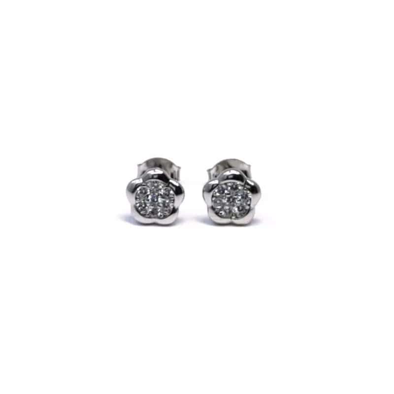 Silver white stone flower earrings