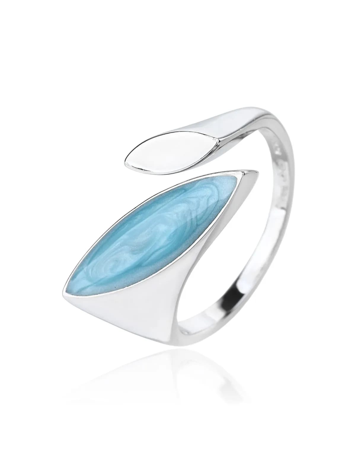 Turquoise Blue Enameled Silver Ring 1