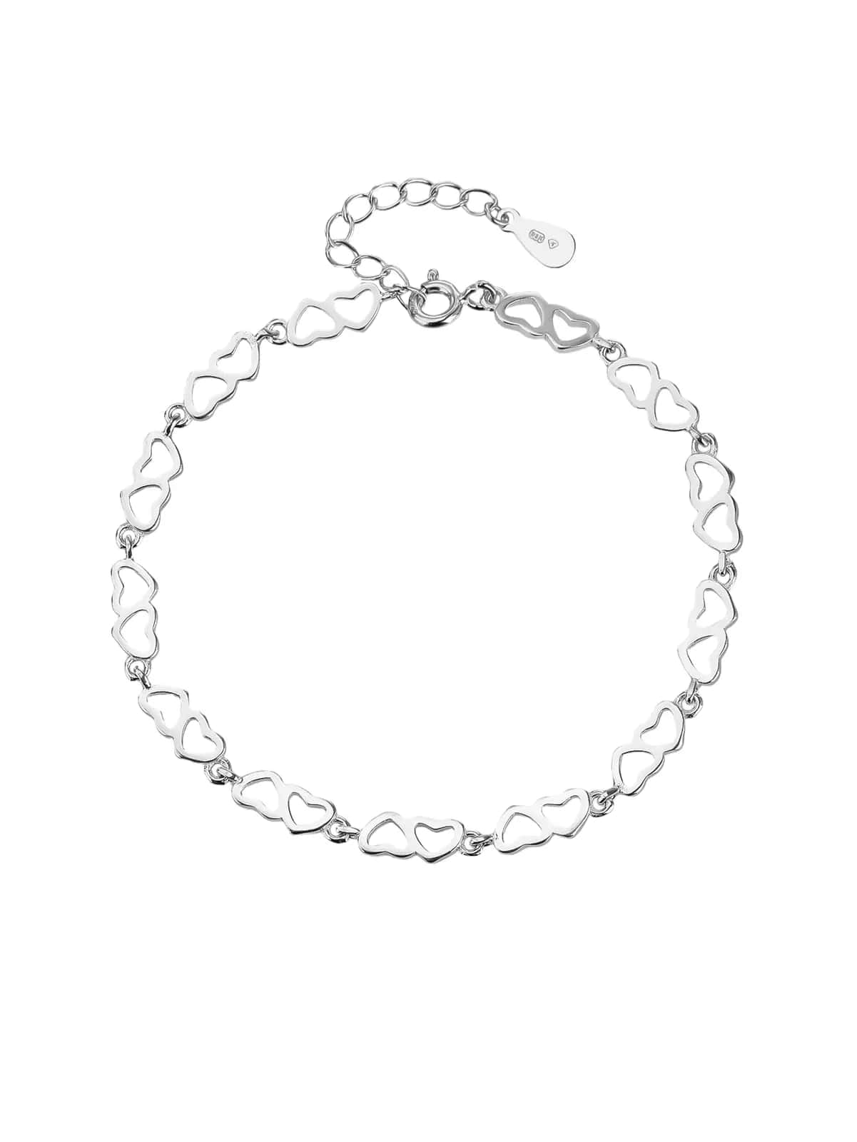 AG 925 silver double-heart bracelet, rhodium-plated