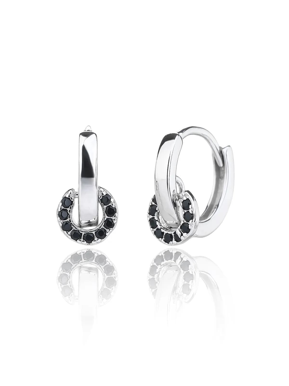 Silver black stone hoop earrings 1