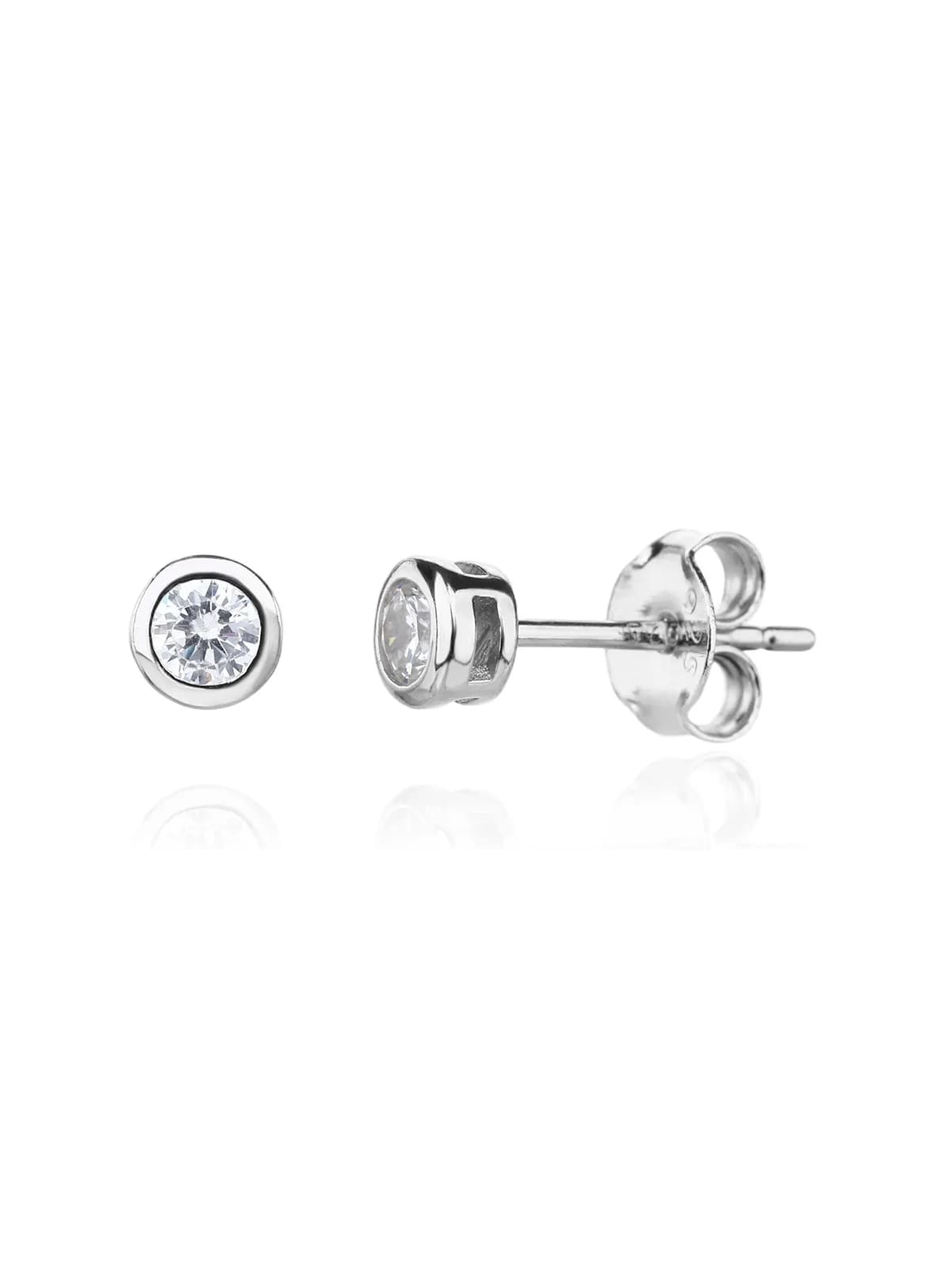 5mm button earrings with silver zirconia and a post, rhodium-plated 1