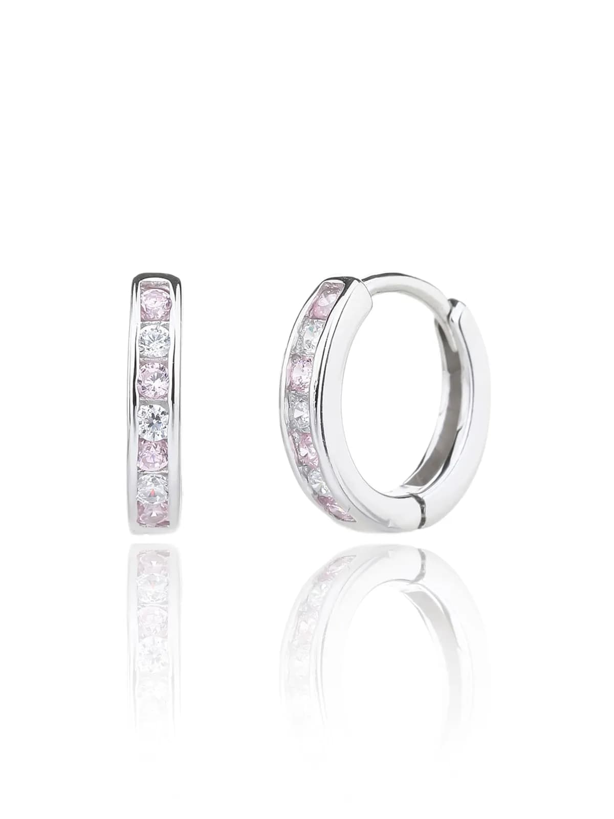 Silberne Ohrringe mit rosa und weißen Steinen 1