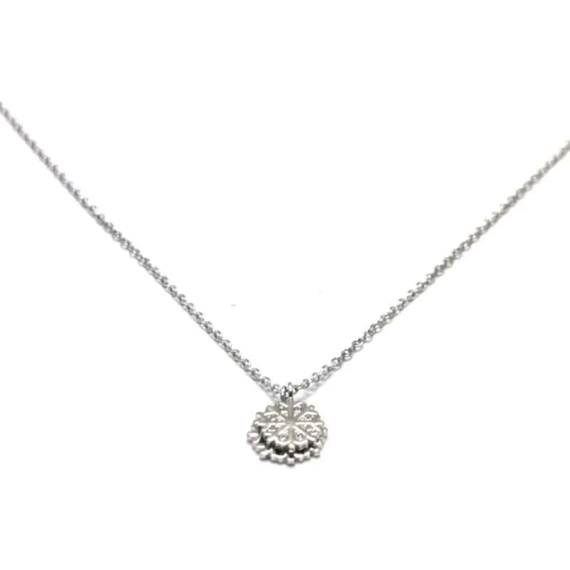 Silver chain with white stone double snowflake pendant