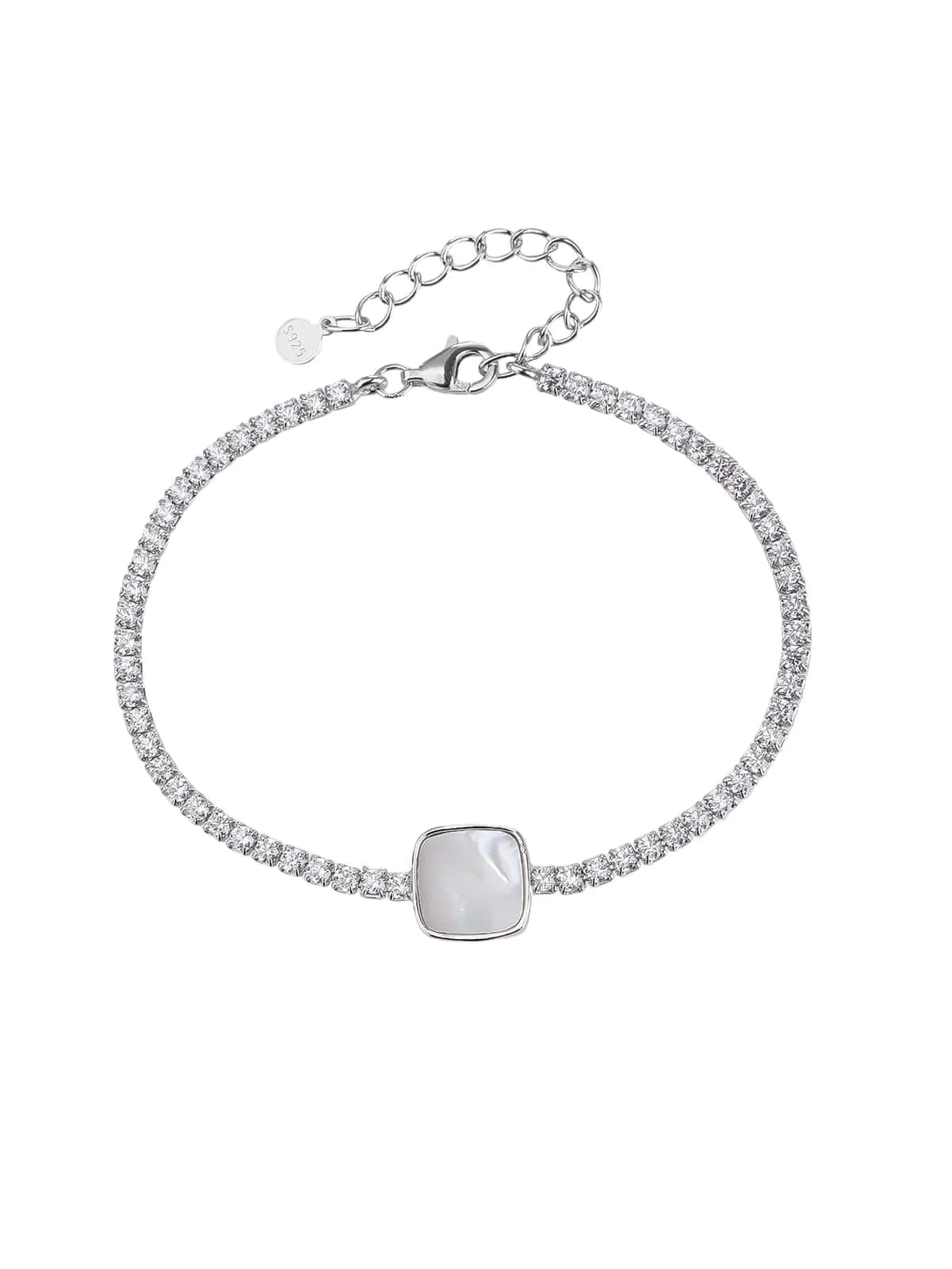 AG 925 silver square natural mother-of-pearl tennis bracelet with rhodium plating