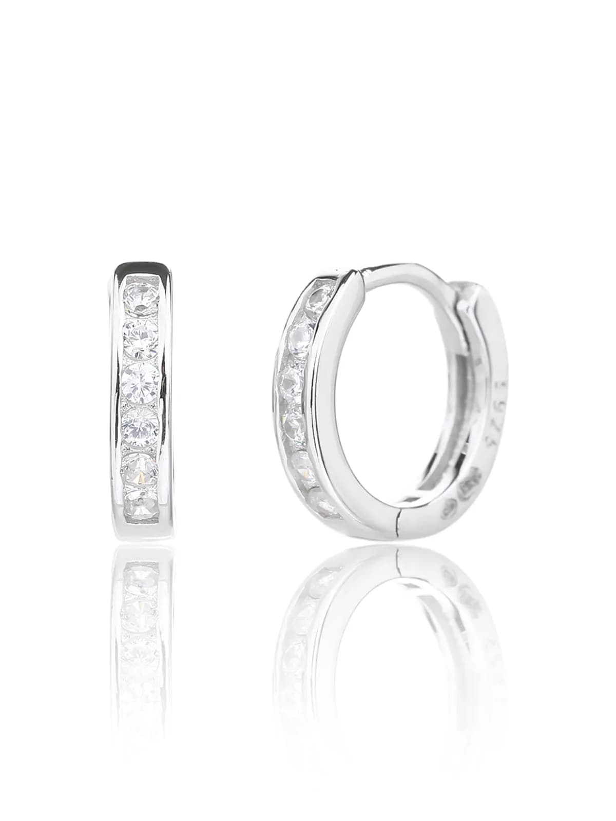 Silver hoop earrings with white cubic zirconia stones 1