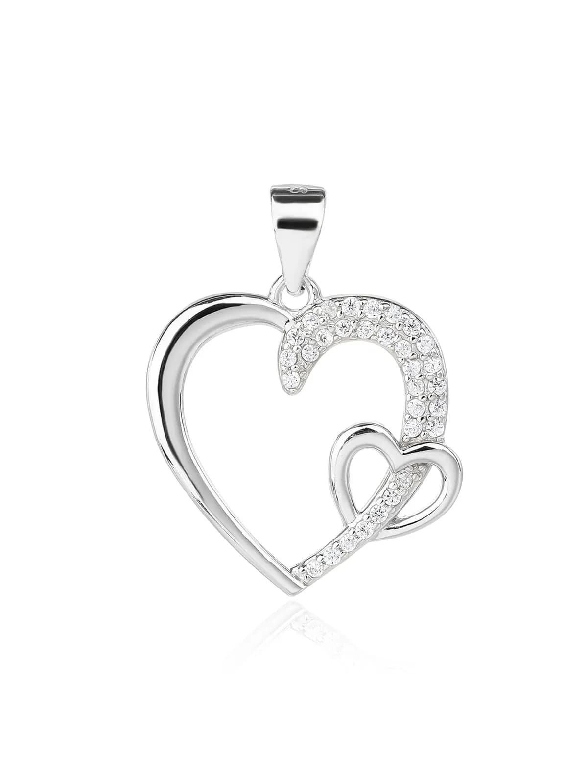 Asymmetrischer Herz-Anhänger mit Zirkonia - AG 925 Sterling Silber, rhodiniert (ohne Kette) 1