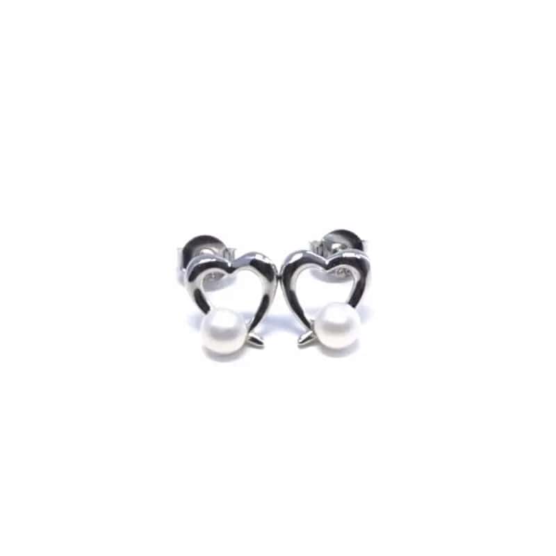Beaded heart silver stud earrings