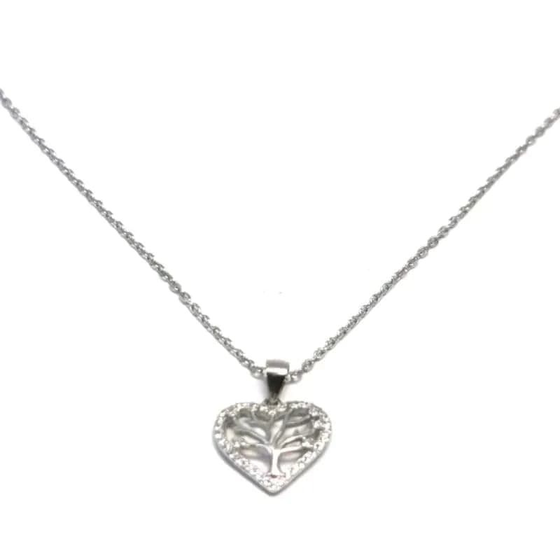 Silberne Kette mit Baum des Lebens-Anhänger aus weißem Stein 1