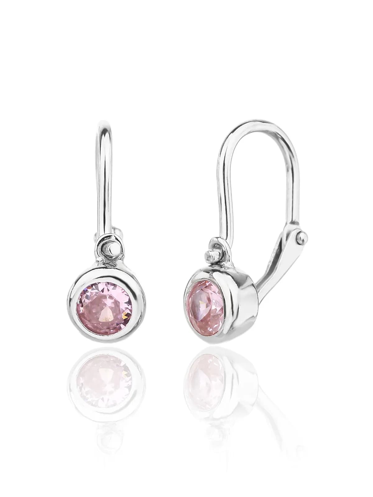 Pink stone baby earrings - front clasp with 1 stone 1