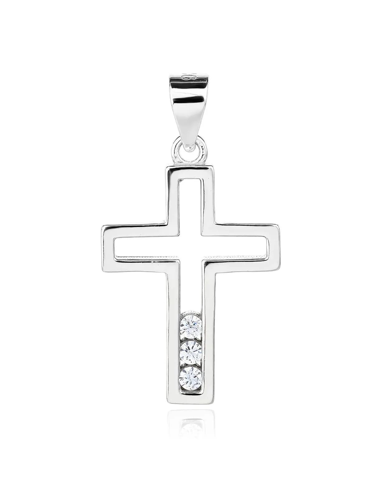 Cross pendant with white cubic zirconia stones, AG 925 rhodium-plated silver 1