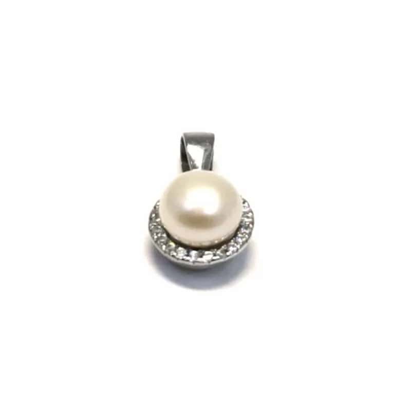 White stone beaded silver pendant