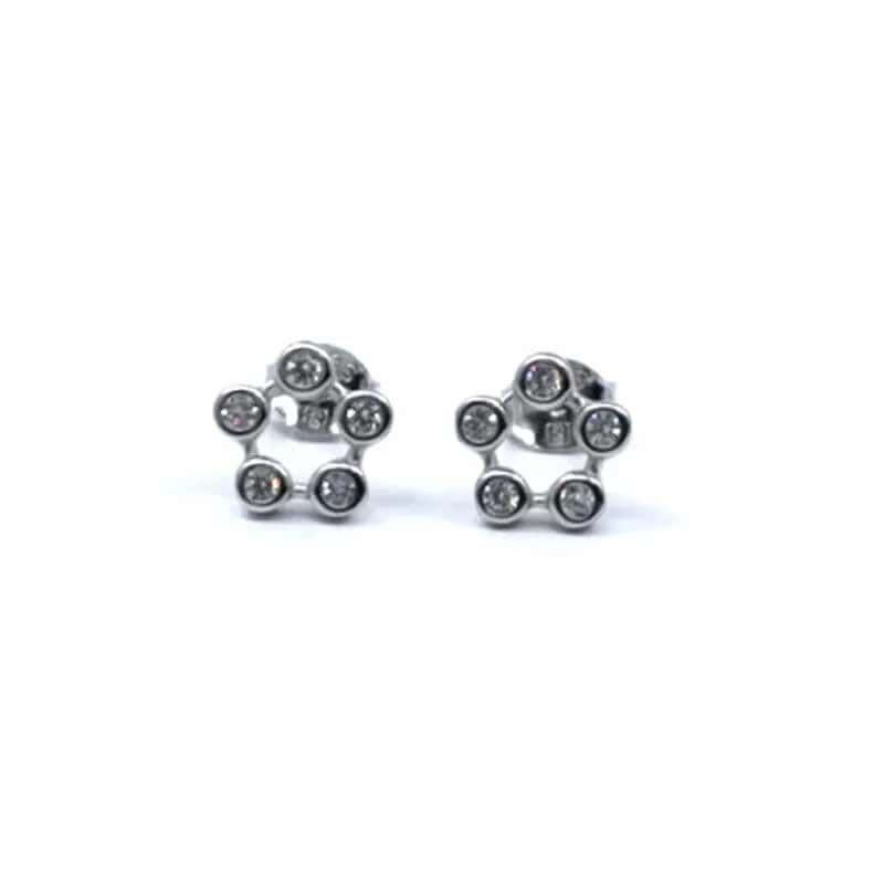 White stone silver round earrings