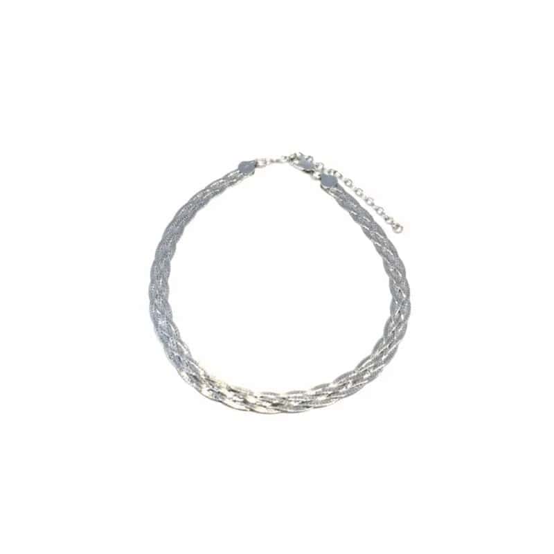 Silver 5 strand braided leaf anklet