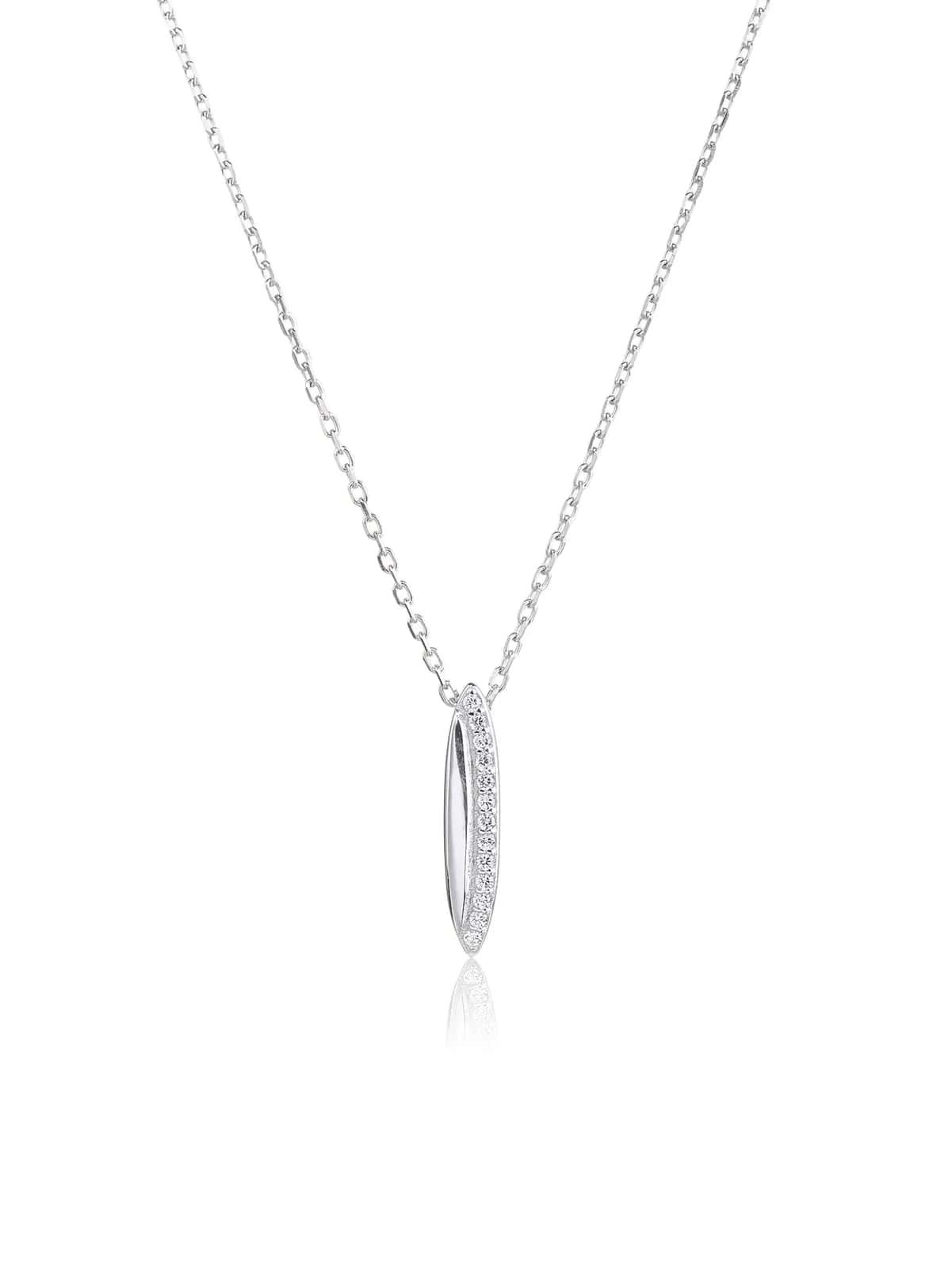 Silver, oblong zirconia pendant necklace with rhodium plating