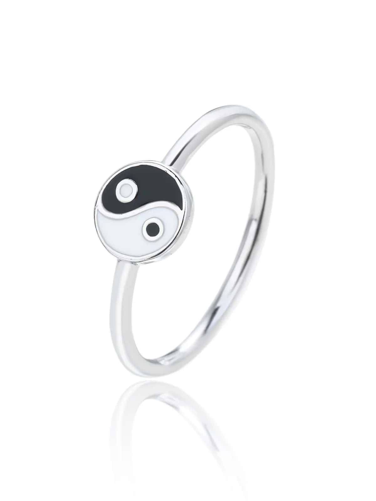 Silver ring with yin-yang symbol