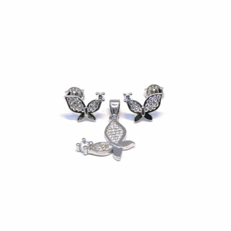 White stone silver butterfly earrings with silver plug earrings pendant 1