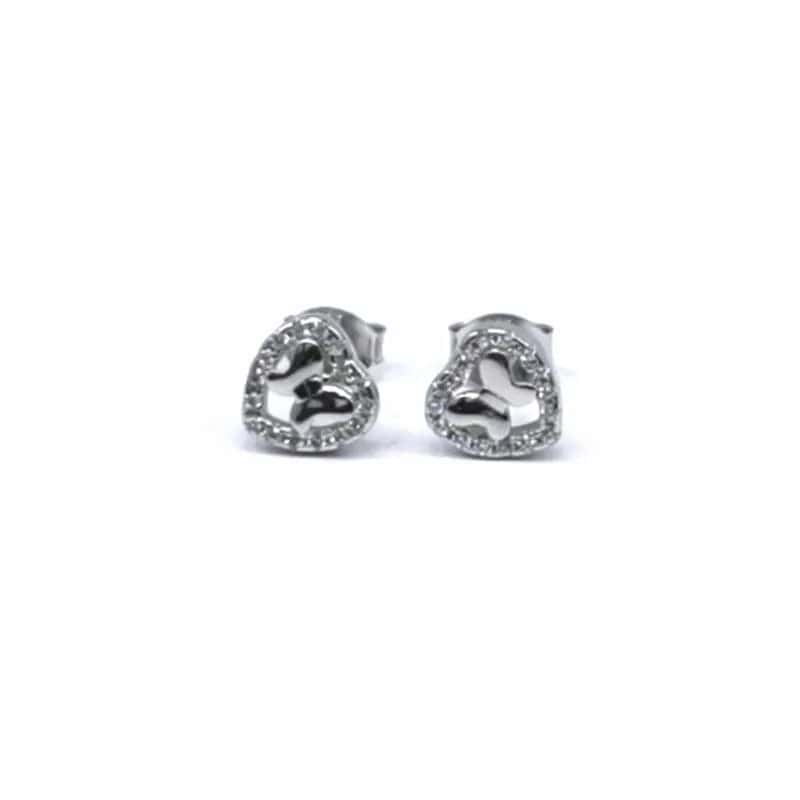 Silver heart butterfly earrings