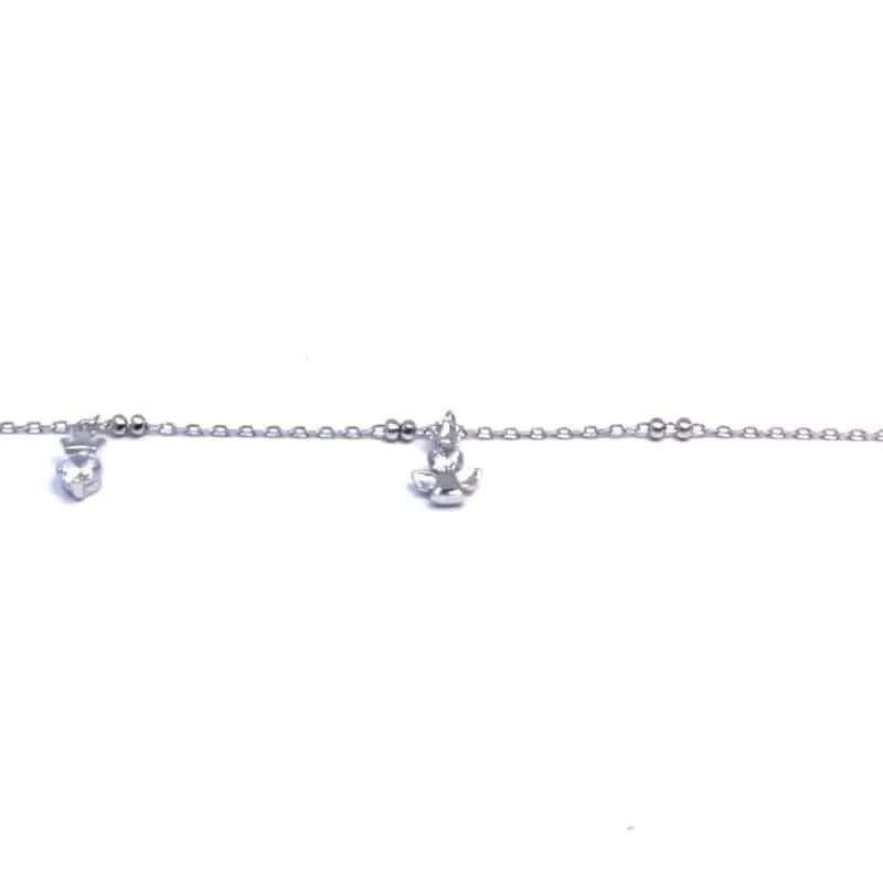 Silver white stone dangling angel bracelet