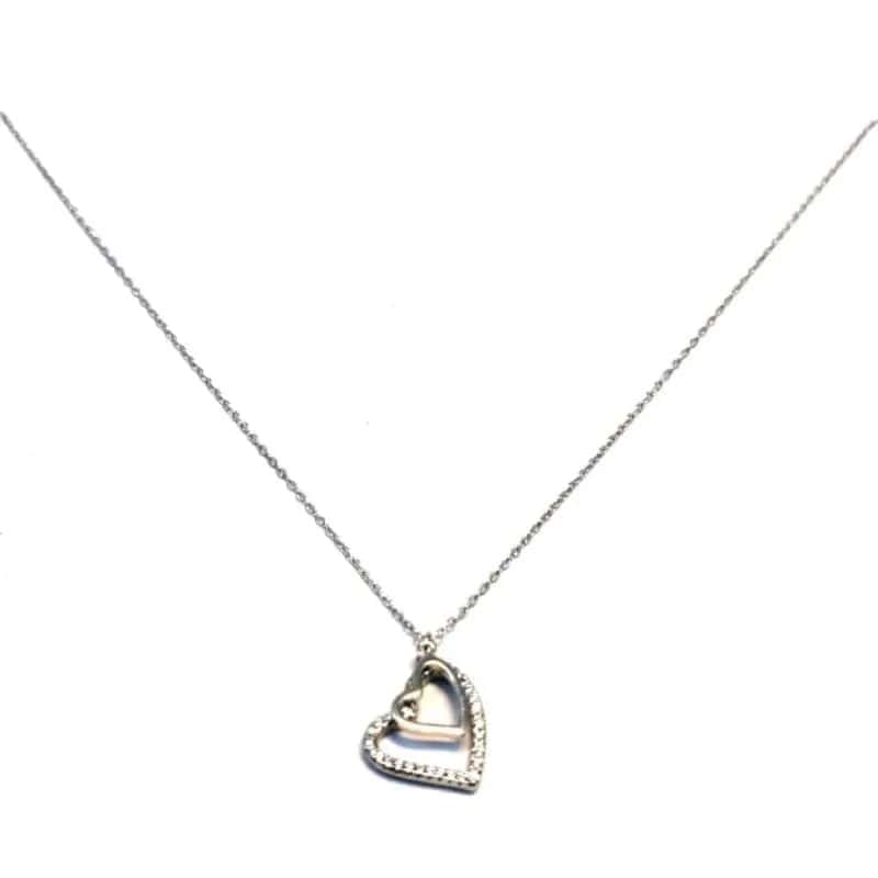 Silver chain with white stone double heart pendant