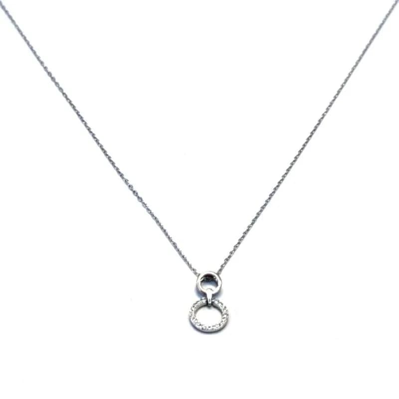 Silver necklace with white stone double hoop pendant 1