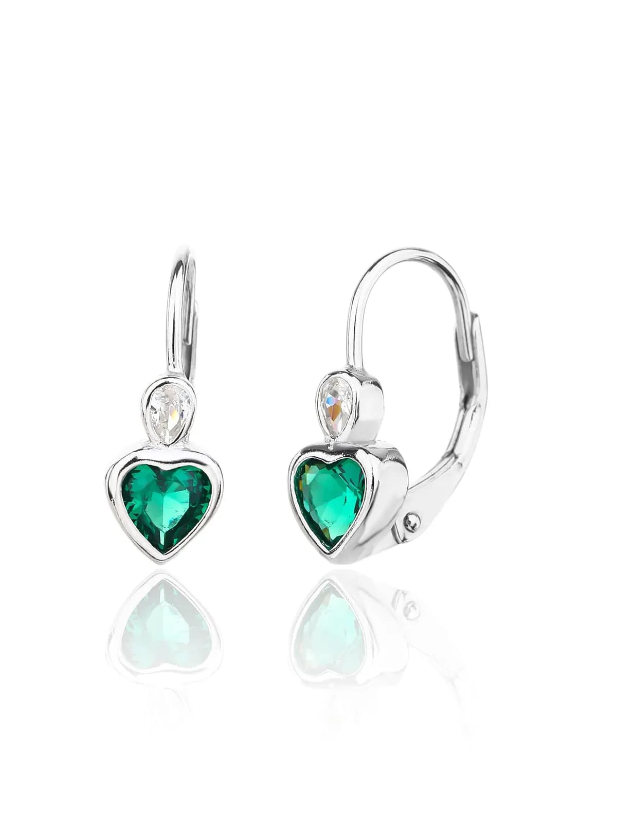 Green heart shaped zirconia stone children's earrings 1