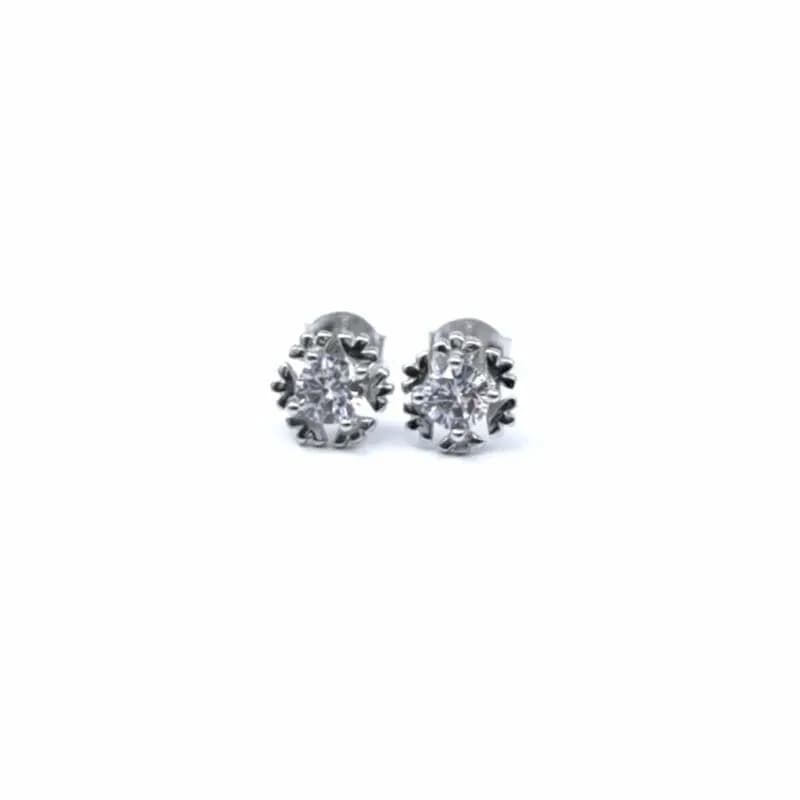 Silver snowflake white stone earrings 1
