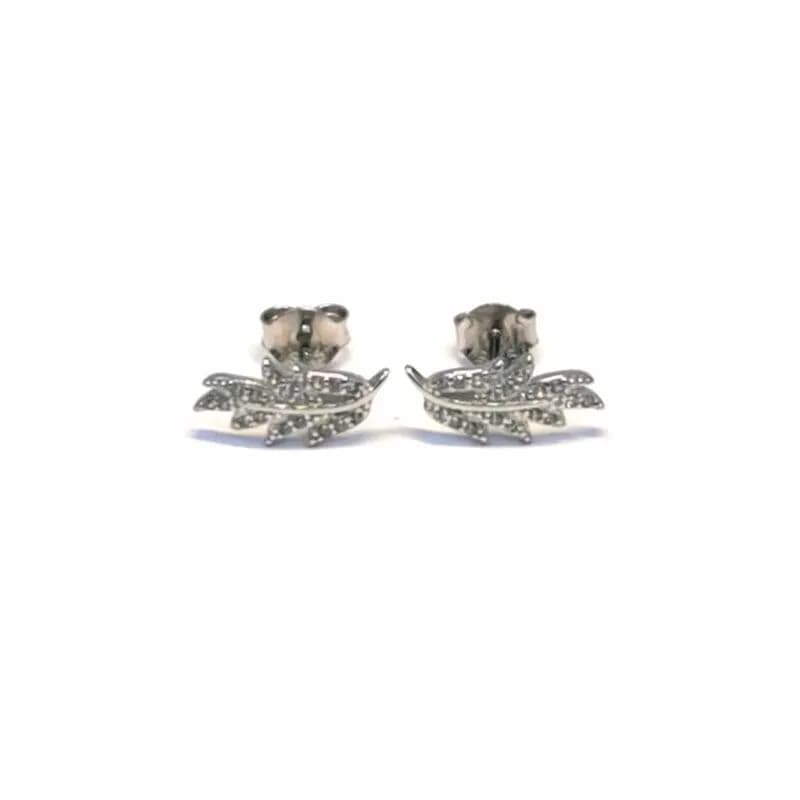 Silver white stone leaf stud earrings 1