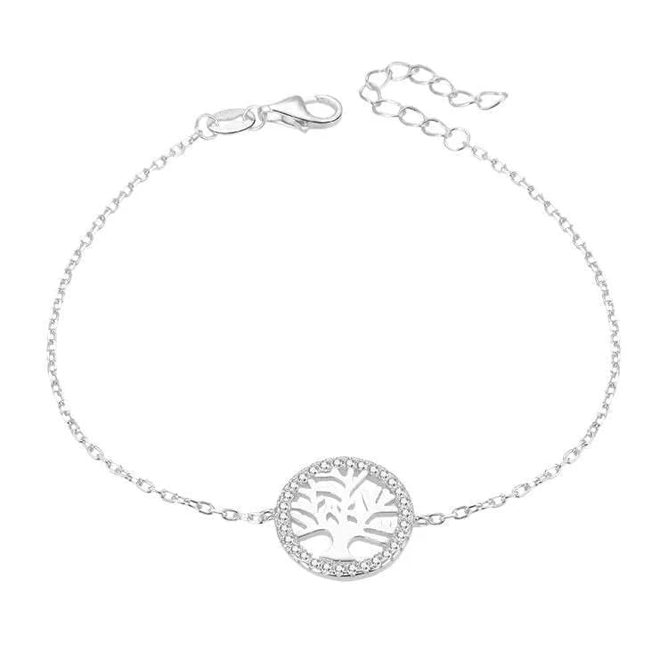 Silbernes Anker-Kettenarmband mit weißem Stein und Baum des Lebens 1