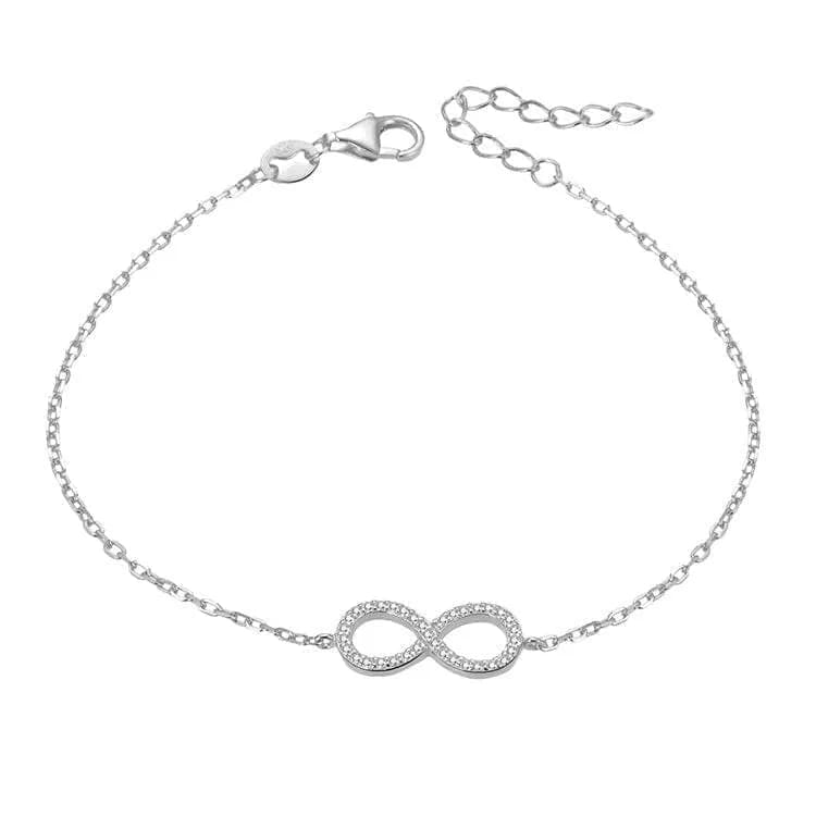 Silbernes Unendlichkeitszeichen mit weißem Stein Kette Armband 1