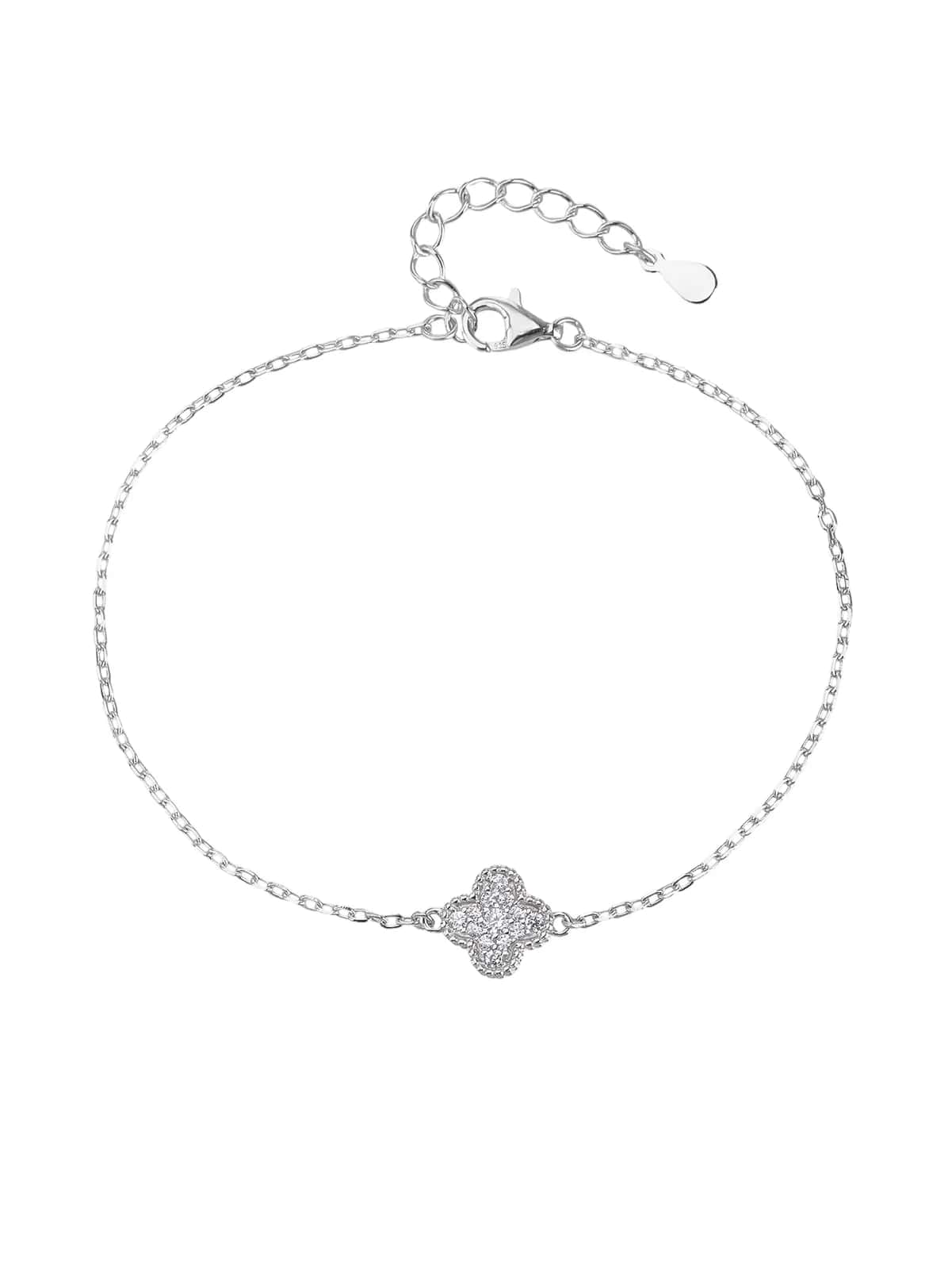 AG 925 silver four-leaf clover bracelet with cubic zirconia, rhodium-plated