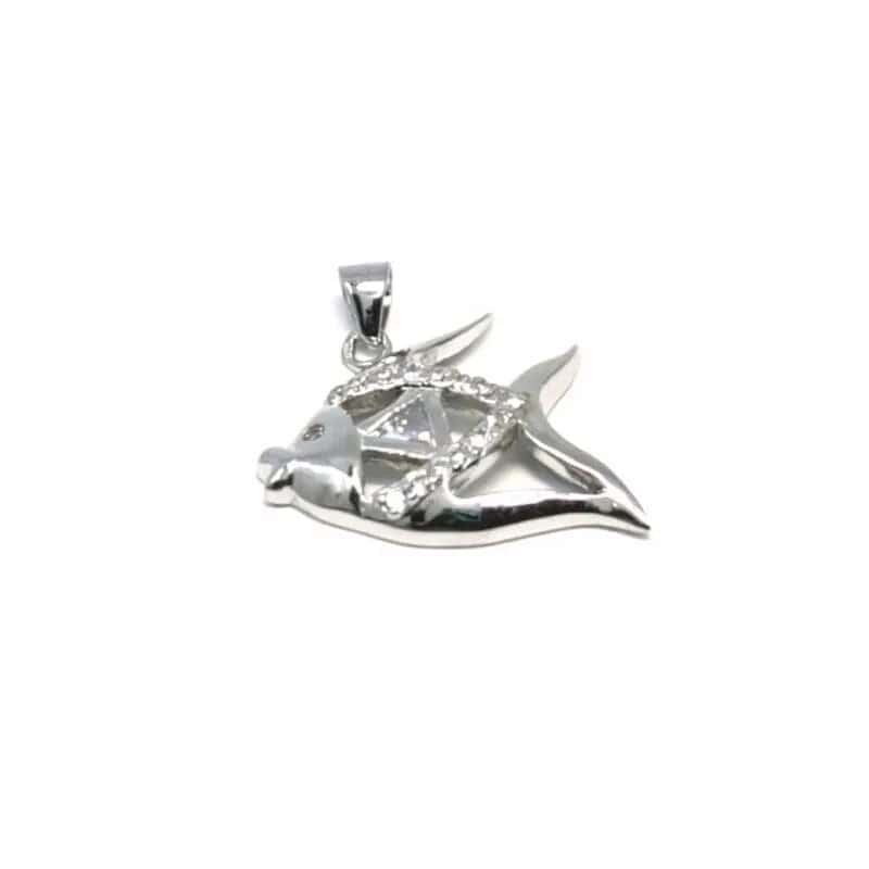 Silver stone fish pendant