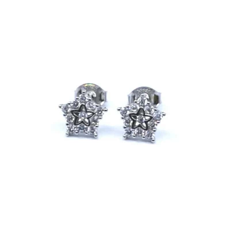 White stone silver star earrings