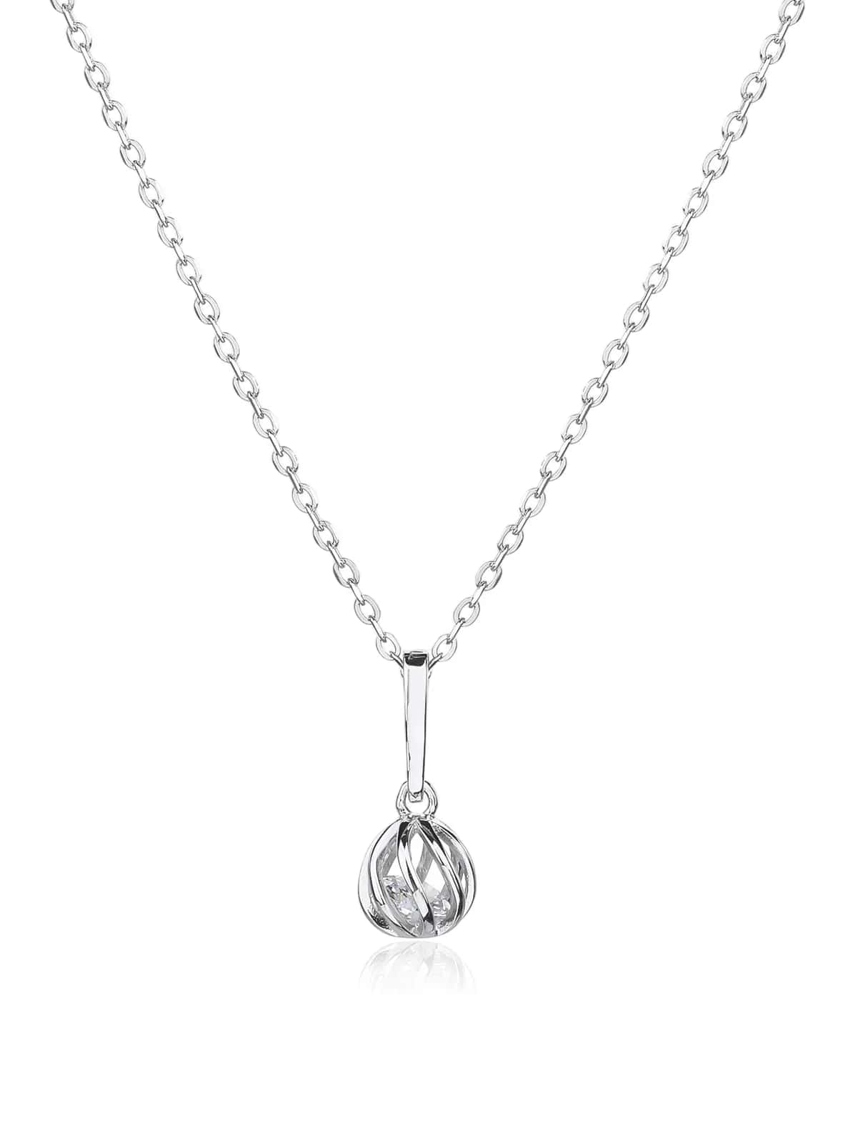 Silver necklace with a zirconia ball pendant, rhodium-plated