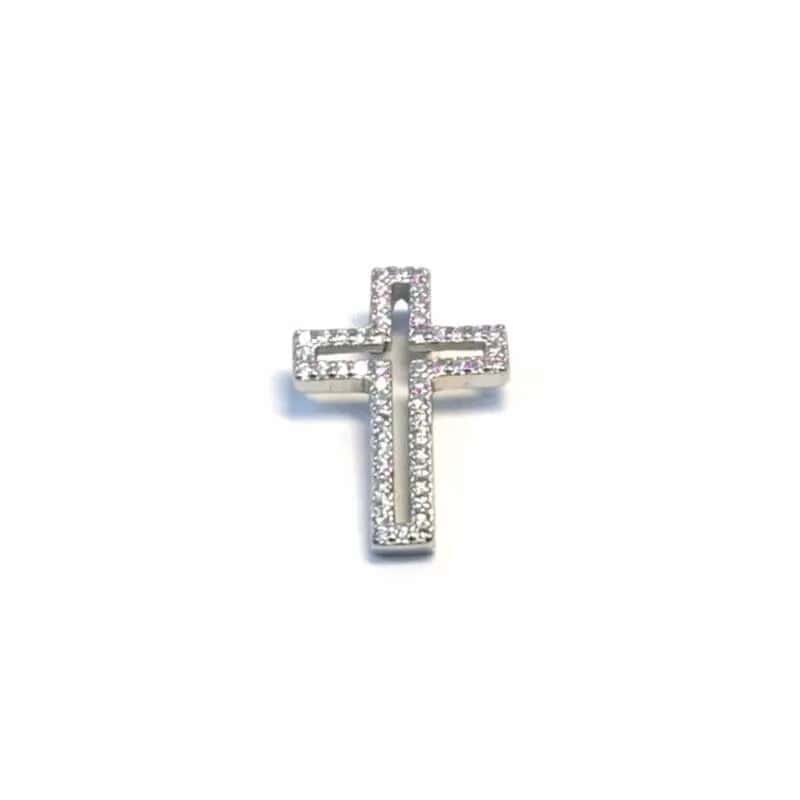 White stone contoured cross pendant