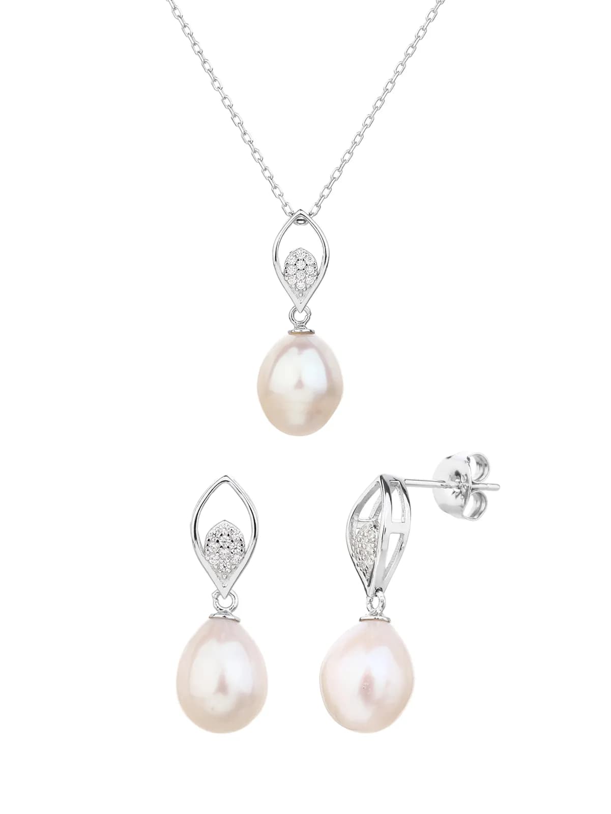 Schmuckset aus weißen Zuchtperlen aus Süßwasser mit Zirkonia, aus AG 925-Silber mit Rhodiumbeschichtung 1